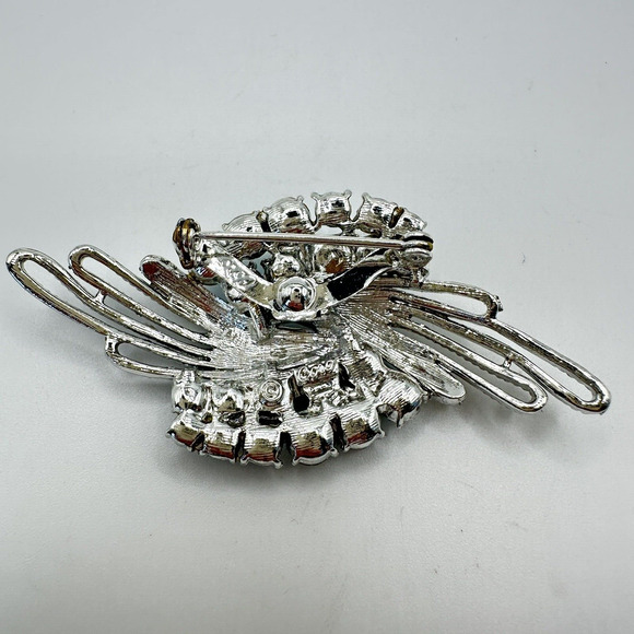 Coro Signed Blue Rhinestone Silver Tone Abstract Brooch Pin Vintage - Picture 2 of 10